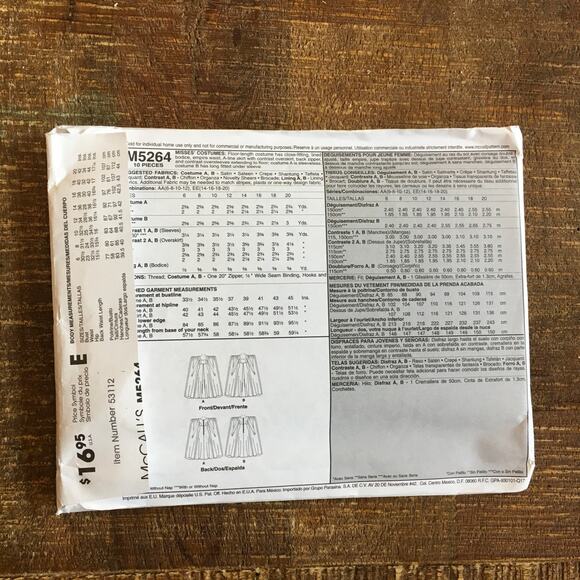 McCalls Sewing Pattern M5264 Asian Mulan Padme Cosplay Fantasy Dress 6-12 UNCUT - Picture 2 of 2